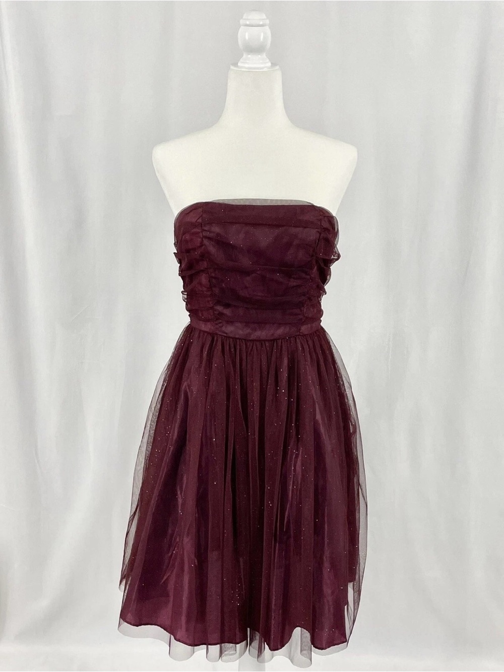 Vtg Alyn Paige Strapless Ruched Tulle Midi Cocktail Sparkly Women’s XS Dress